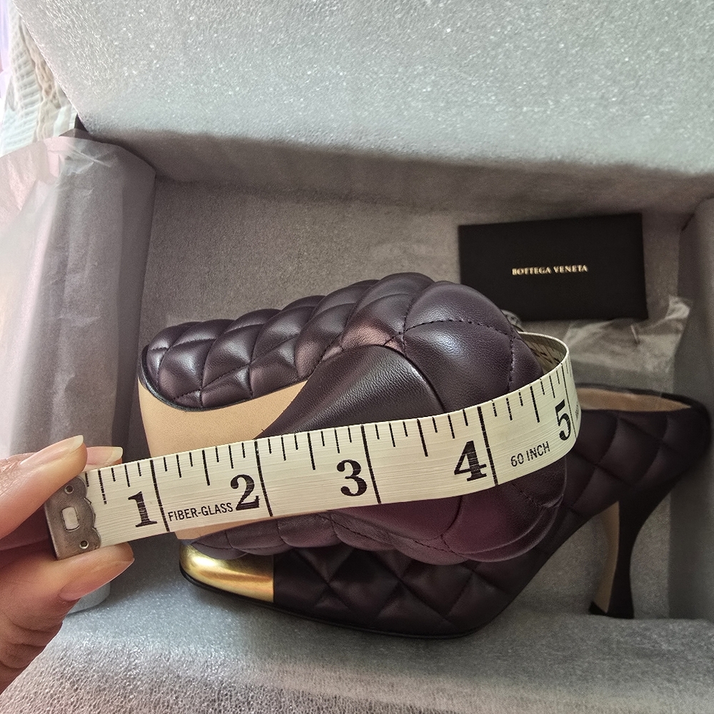 Bottega Veneta Quilted Leather Metallic Toe High Heel Mules Size 39 Wine… - Picture 14 of 15